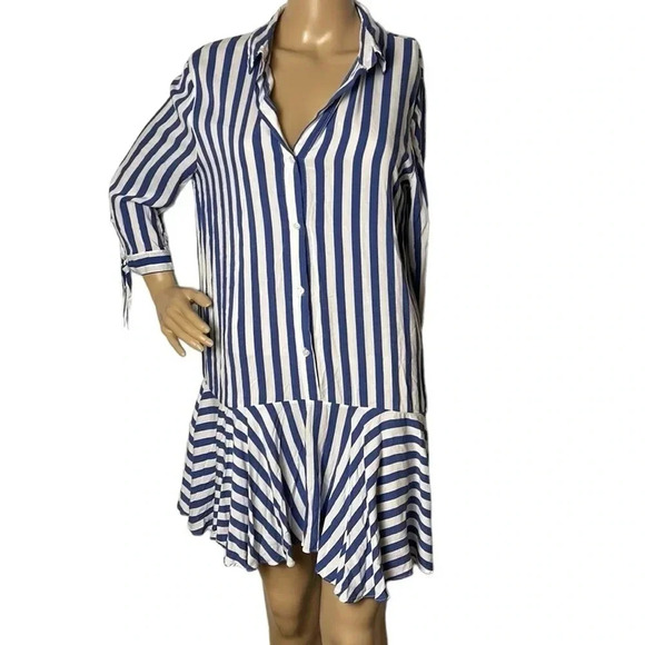 ONE CLOTHING. Dress,striped,drop waist,frill,peplum,bow,coastal,fun,EC - Picture 1 of 10